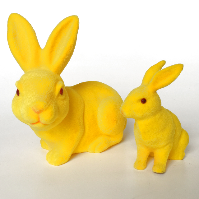 RABBIT, Large Flocked Yellow 19cm H / RAB0005 - RABBIT, Small Flocked Yellow 13cm H